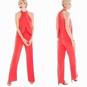 Chico's Jumpsuit Size XL Orange Halter Neck Wide Leg Draped Back Zip Resort NWOT